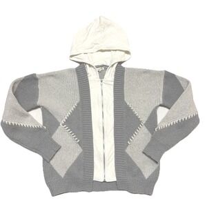 Mystree Anthropologie Sweater Cardigan Zip Argyle Knit Hood Layer Aztec Women S